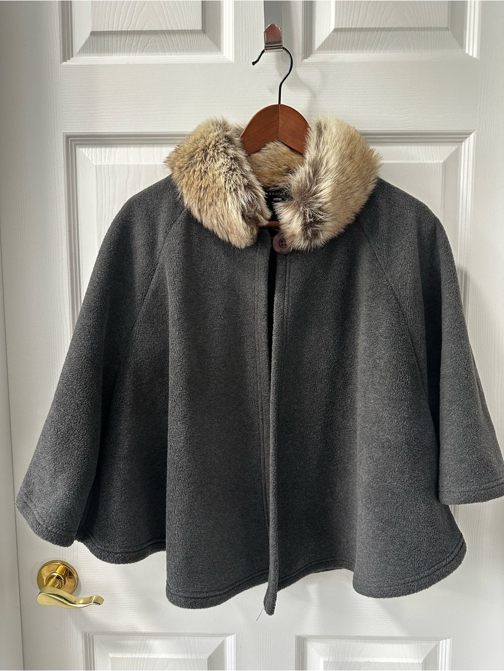 Parkhurst Charcoal Grey Polar Fleece Cape Faux Fur Collar One Size Canada Soft